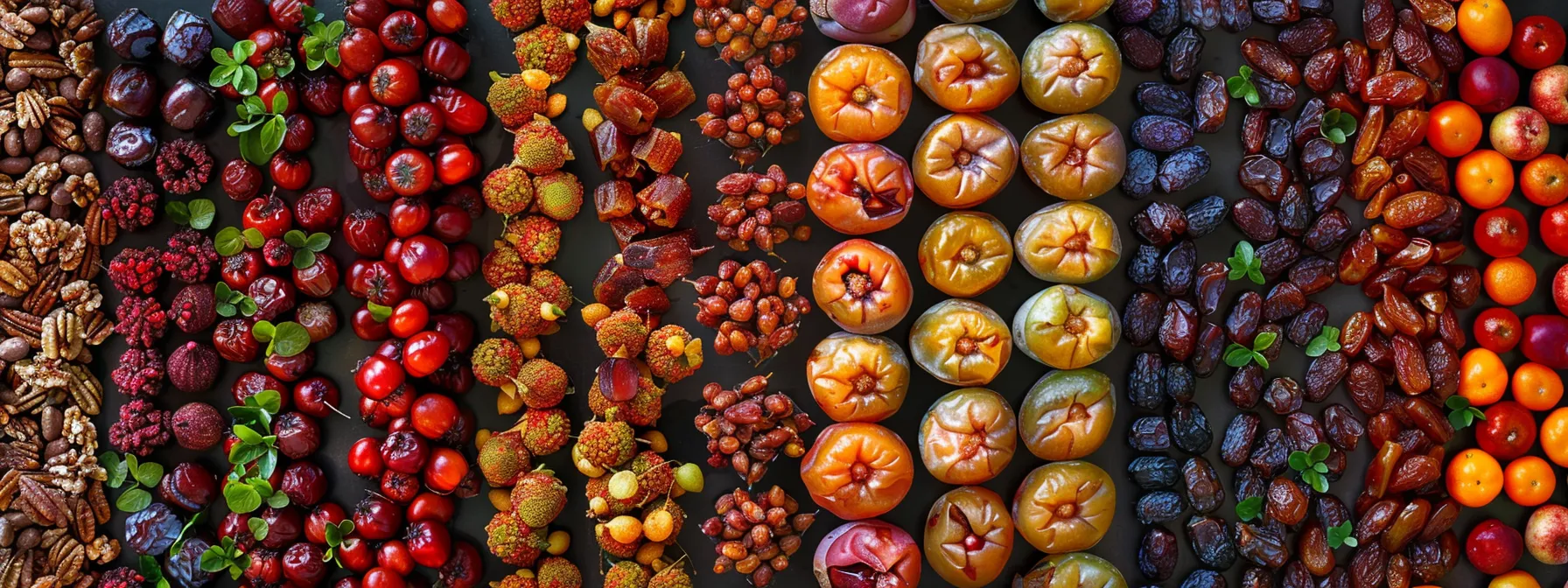 a colorful assortment of ajwa aaliyah dates incorporated into a variety of appetizing meals and snacks.